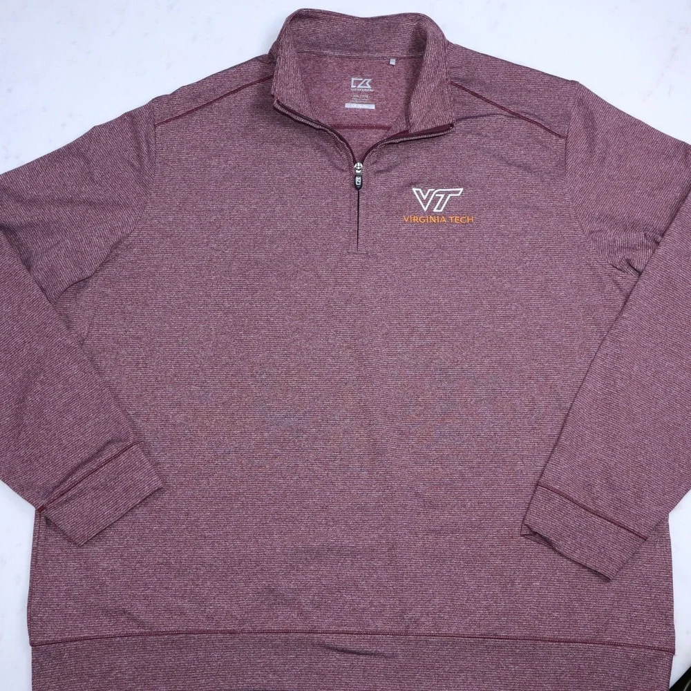 Cutter & Buck Virginia Tech Mens Quarter Zip Pullover Maroon Heather XXL Hokies